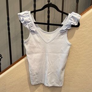 Ruffle-Trim Mixed Material Top